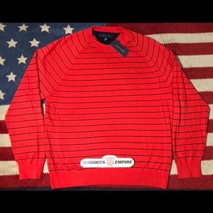 Vintage Tommy Hilfiger Bright Red Stripe Crew sweater L sportsman pwing Golf Rlx